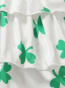 SHEIN Little Girls' Clover Pattern Printed Long Sleeve Top And Pants Set - Green - View 6