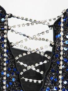 Hauture Rhinestone Lace Up Sequin Cami Dress - Black - View 11