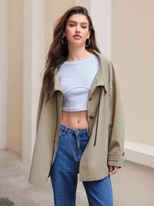 Anewsta Abrigo Trench De Ocio De Longitud Media - Verde Oliva - Ver 1