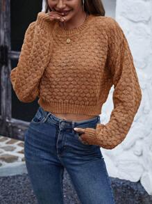 Grefit SHEIN LUNE Solid Color Back Hollow Out Drop Shoulder Cropped Sweater - Coffee Brown - View 3