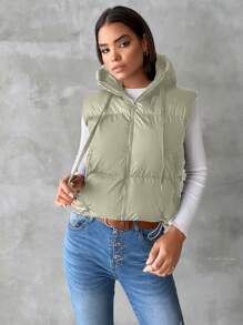 EURMUSE 女款純色連帽背心服 - 白色 - 查看 5