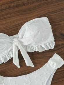 星星印花紋理前結無肩帶比基尼套裝 - 白色 - 查看 5