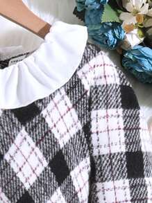 SHEIN Tween 女孩格紋拼布荷葉領連身裙 - 黑色 - 查看 4