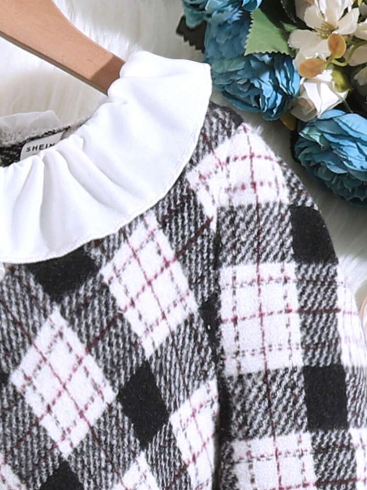 Tween Girls' Plaid Patchwork Ruffle Collar Dress