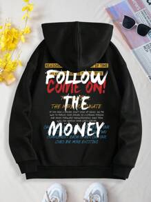 SHEIN EZwear 大码女式标语印花卫衣 - 黑色 - 查看 1