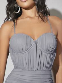 SHEIN BAE Abito Aderente Con Reggiseno Arricciato In Rete Da Donna - Grigio - Visualizzare 6