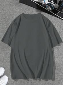 Manfinity Homme Áo thun nam tay ngắn in chữ thường ngày, Quà tặng bạn trai, Đi chơi - Màu xám đen - Xem 3