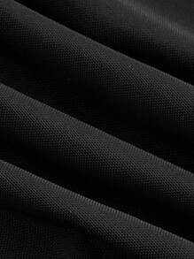 SHEIN MOD Mesh Contrast Hollow Out Long Sleeve Dress - Black - View 4