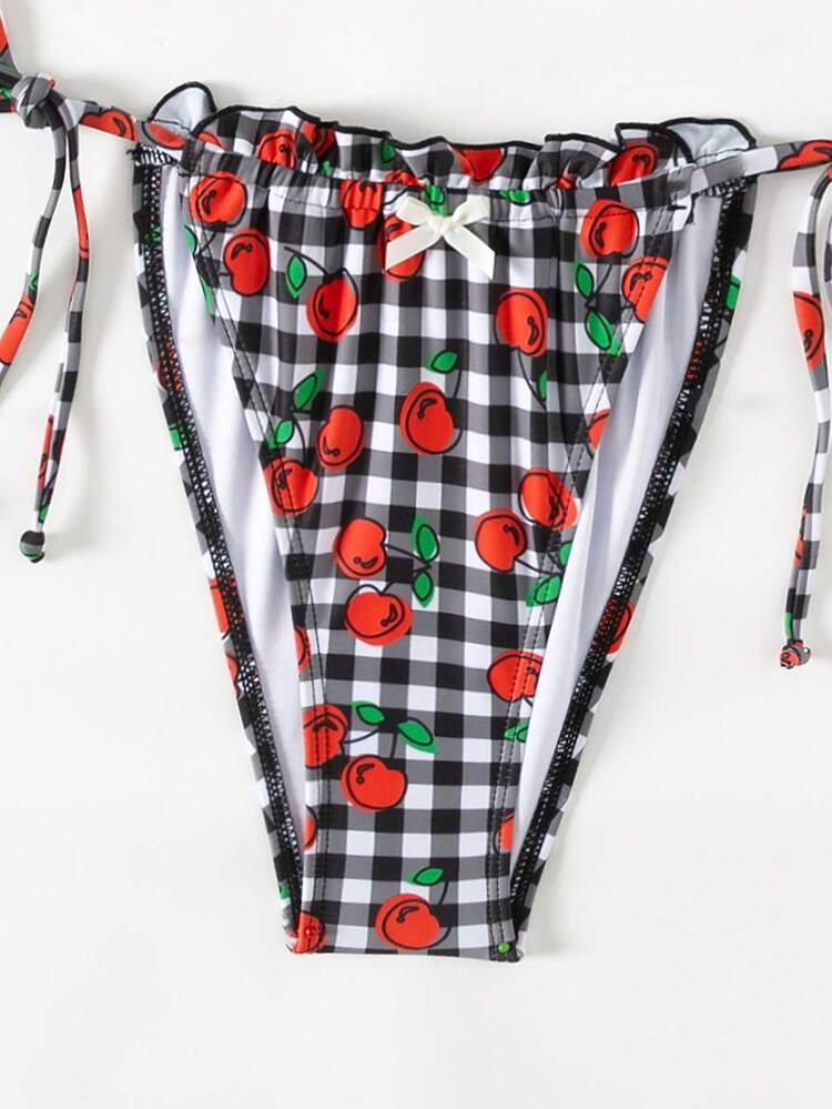 Women's Plaid & Cherry Print Bikini Set Valentine Summer Beach
