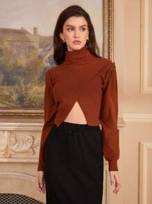 Chiquease 高领不对称下摆长袖毛衣