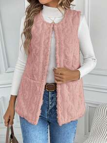 SHEIN LUNE Chaqueta Tipo Chaleco Mullida - Rosa vieja - Ver 5