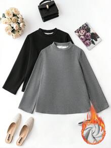 SHEIN LUNE Plus Size Half High Collar Solid Color Long Sleeve T-shirt - Multicolor - View 1