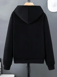 SHEIN 青少年男生長袖秋冬風格帽T恤衫 - 黑色 - 查看 2