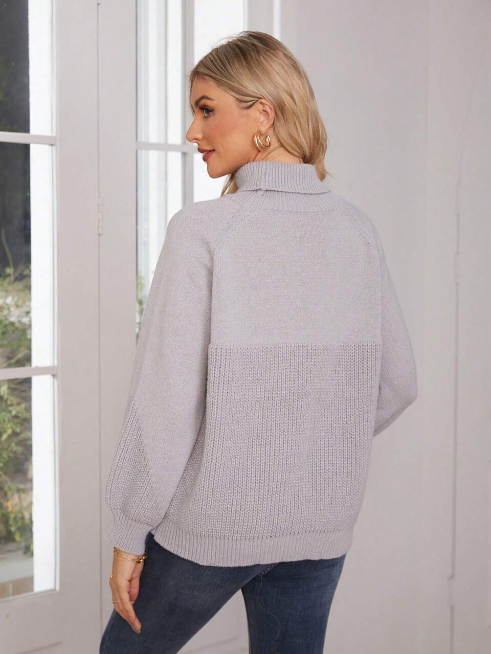 Women's Turtleneck Raglan Sleeve Knit Pullover Fall Winter Sweater