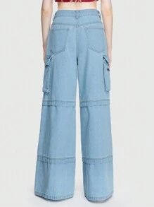 ROMWE Street Life Của phụ nữ quần ống rộng Quần denim - Rửa nhẹ - Xem 3