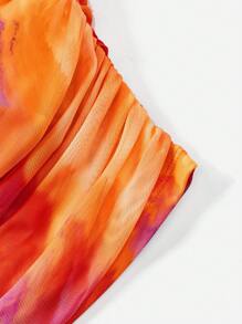SHEIN VCAY Women's Printed Ruffled Strapless Top - Orange - View 3