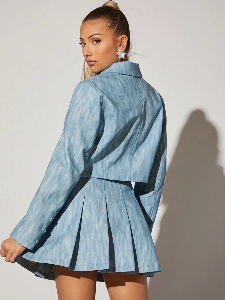 Lapel Neck Crop Button Front Blazer