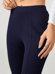 Cacao Bloom 實色裂縫口拱形褲腿褲子 - 寶藍色 - 查看 9