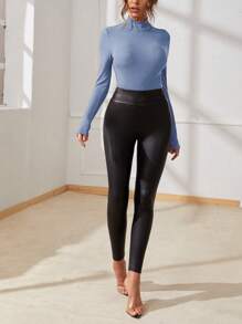 SHEIN SXY 素色小高領條紋針織連身背心 - 寶藍色 - 查看 5