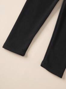 Leggings con forro térmico con estampado lindo de unicornio para niñas, cintura elástica, pantalones cálidos - Negro - Ver 4