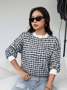 GENKIRA Suéter de cuello redondo con hombros caídos de punto para otoño e invierno - Multicolor - Ver 5
