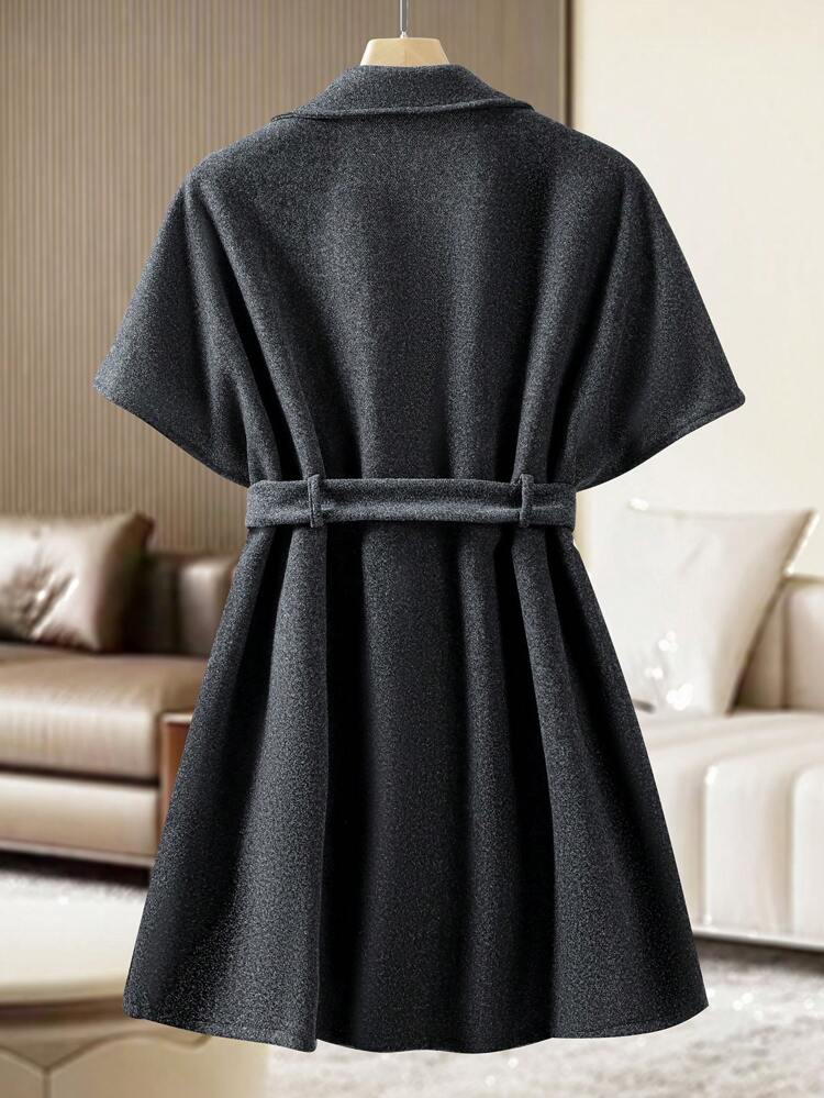 Plus Size Solid Color Belted Woolen Fabric