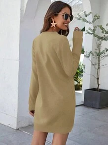 SHEIN LUNE Letter & Butterfly Print Sweatshirt Dress - Khaki - View 2