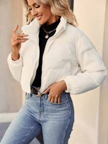 Chiquease Zipper Front Padded Padded Coat Clothes Winter - White - View 3