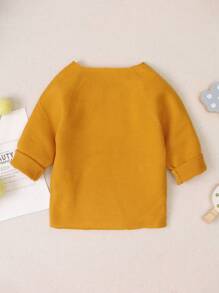 SHEIN Little Girls' Cartoon Pattern Raglan Sleeve Sweater - Yellow - View 2