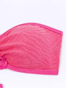 SHEIN Swim Letni bez ramiączek teksturowany zestaw bikini z węzłem z przodu i wiązaniami po bokach Valentine