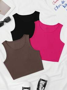SHEIN EZwear 夏季大尺碼女士純色背心上衣 - 彩色 - 查看 1