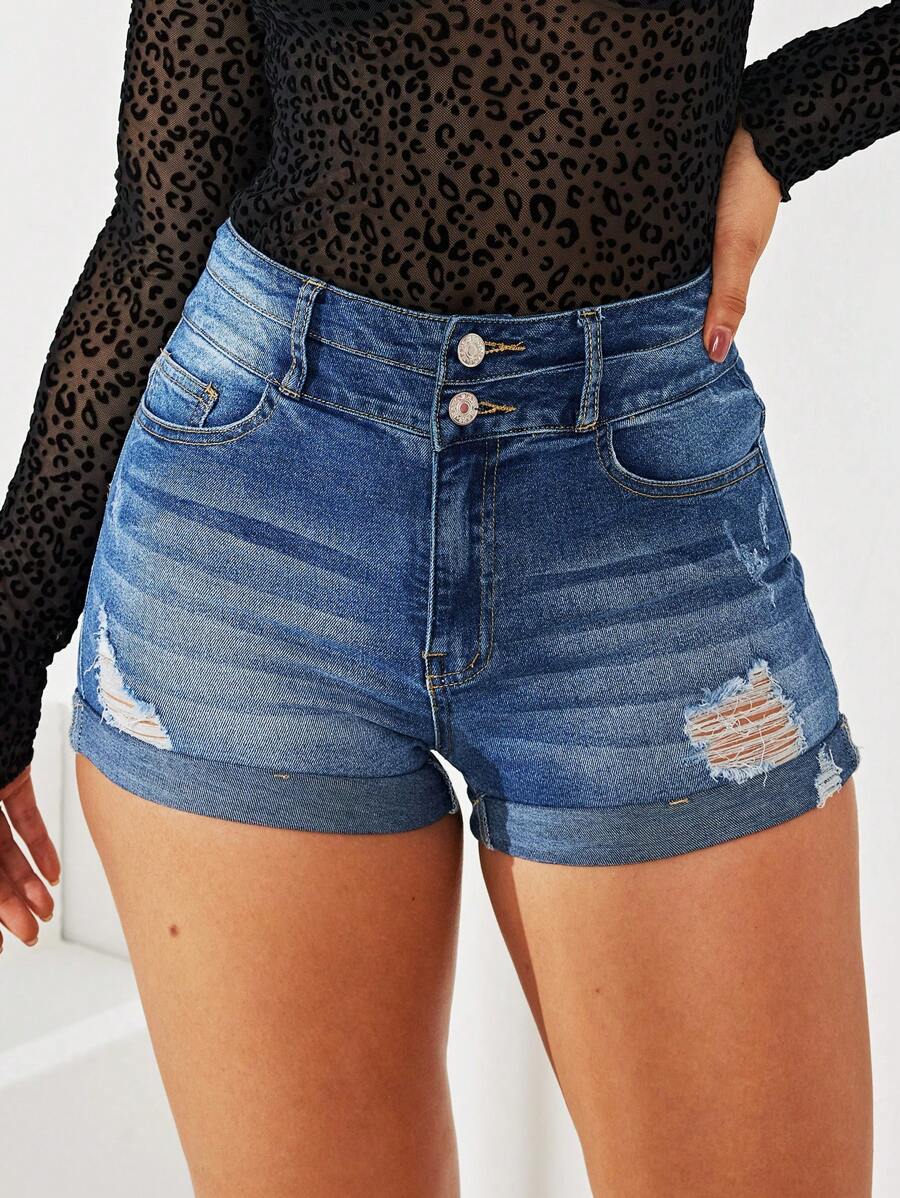 Women's Distressed Denim Shorts - Light Wash - View 1