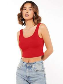 SHEIN BASICS Women's Cropped Tank Top - Red - View 1