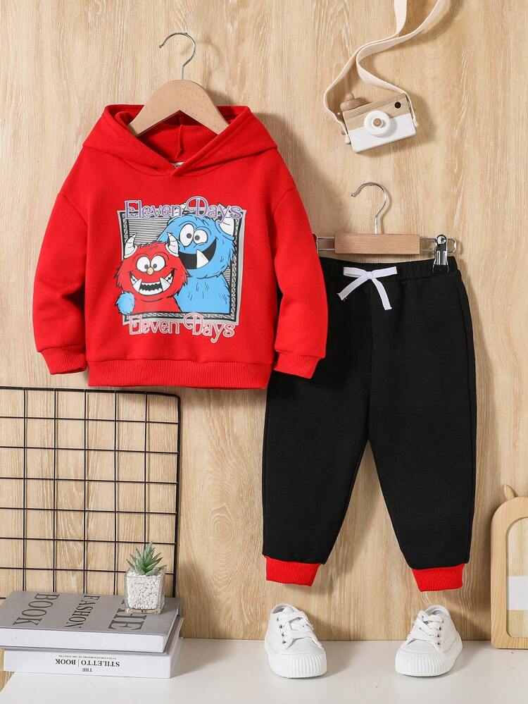 Infant Boys' Cute Cartoon Pattern Long Sleeve Hoodie And Pants Set