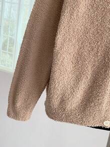 Flirla Solid Color Hooded Casual Knit Cardigan - Camel - View 6