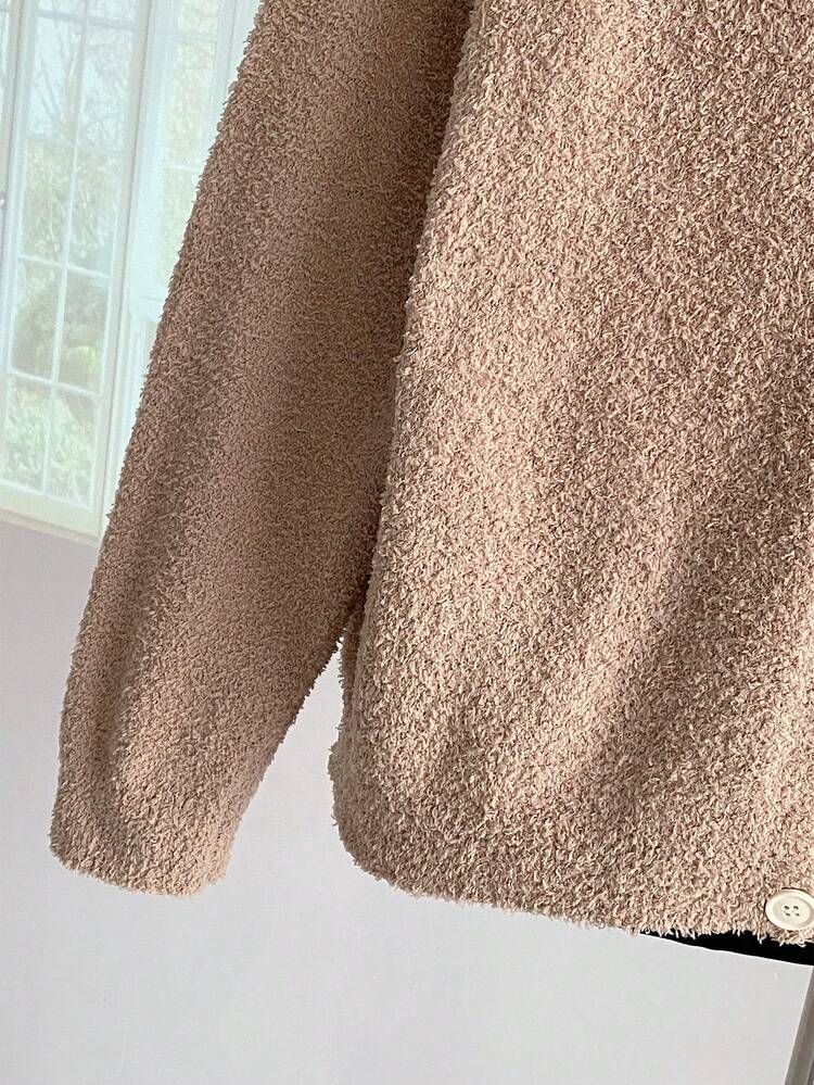 Solid Color Hooded Casual Knit Cardigan