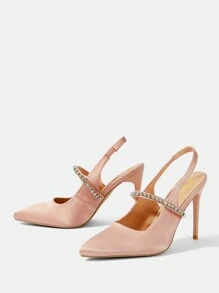CUCCOO CHICEST Đồ trang trí Rhinestone Giày Slingback Quý cô Giày cao gót Giày nữ Baotou - Hồng - Xem 2