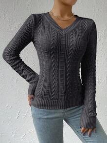 SHEIN Unity V 領絞花針織毛衣 - 灰色 - 查看 6