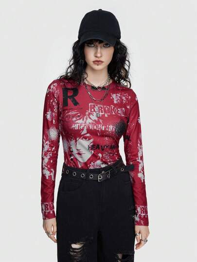 Street Life Herren-langarm-t-shirt Mit Rock Street-charakter- Und Buchstaben-print