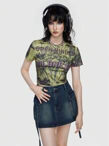 ROMWE Street Life 復古街頭風格噴墨印花短袖t恤 - 彩色 - 查看 1