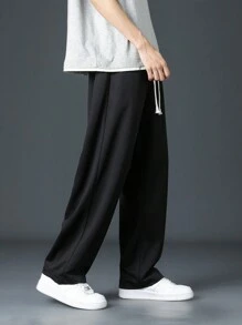 男士简约黑色抽绳腰休闲裤 - 黑色 - 查看 4