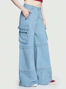 ROMWE Street Life Của phụ nữ quần ống rộng Quần denim - Rửa nhẹ - Xem 1