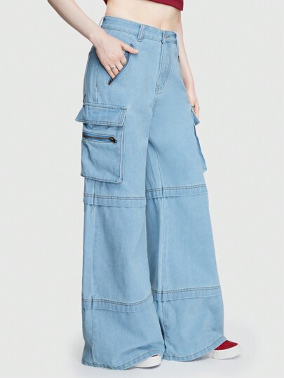 Street Life Pantalon En Denim À Jambe Large Pour Femme