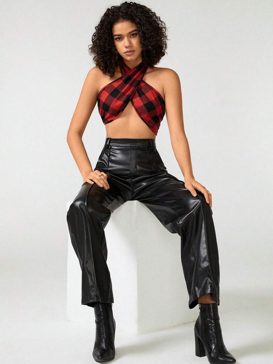 PlanetJAG Women's Pu Leather Pants With Back Zipper - Black - View 1