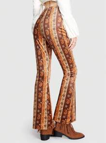 ROMWE Hippie Ladies' Fleece Paisley Print Pants - Orange - View 2