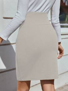 EURMUSE Women's High Waist Skirt - Beige - View 2