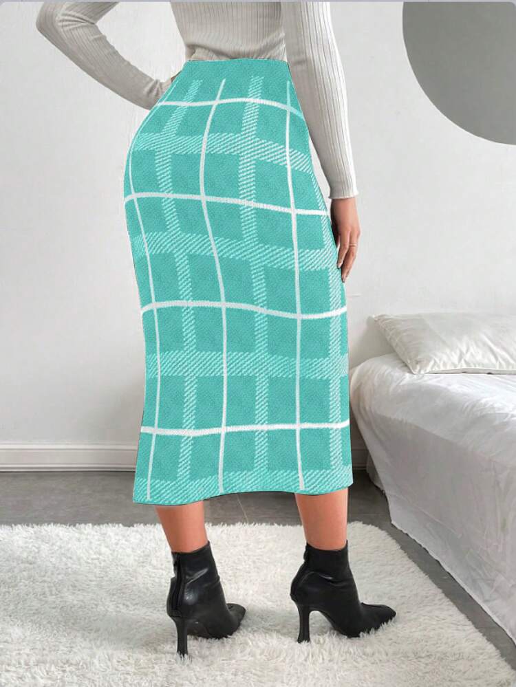 Knitted Jacquard Plaid Striped Skirt