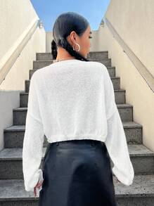 SHEIN EZwear Loose Fit Star And Spider Pattern Drop Shoulder Knitted Sweater - White - View 2