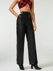 PlanetJAG Women's Pu Leather Pants With Back Zipper - Black - View 7