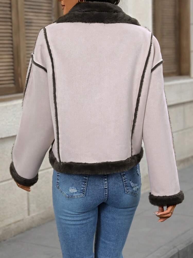 Women's Color Block Collarless Long Sleeve Jacket Fall Cloth For Women